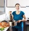 Happy woman with lobster
