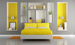 Illustration: Yellow and gray modern bedroom Yellow and gray modern bedroom
