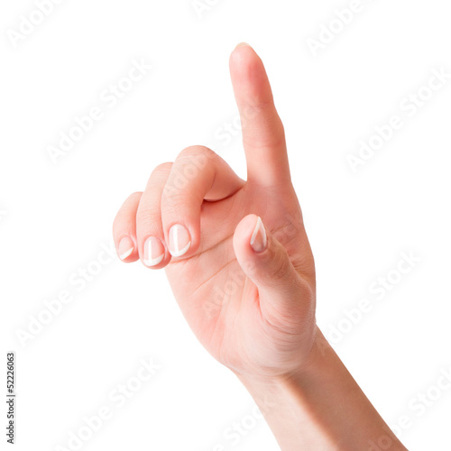 Photo: Woman hand touching virtual screen Woman hand touching virtual screen