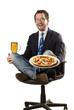 Young  man with pizza and beer