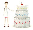 Illustration: 3d render of cartoon character with cake 3d render of cartoon character with cake