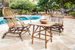 Chairs on swimming pool border