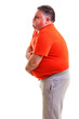 Overweight man with strong stomach pain