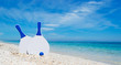 canvas print picture - white and blue beach rackets