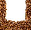 Coffee Border.  brown coffee beans isolated on white background.