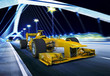 generic f1 racecar on a bridge at night