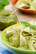 Photo: Pasta papardelle with pesto sauce Pasta papardelle with pesto sauce