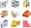 building materials icons detailed vector set