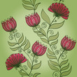 Seamless hand drawn vintage green pattern with flowers. Eps10