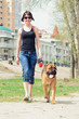 woman and dog bullmastiff