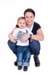Mother and son posing happily