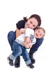 Mother and son posing happily