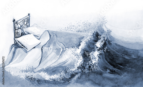 Illustration: bed drifting in the sea bed drifting in the sea