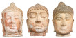 Three Buddha heads isolated on white