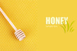 Yellow beautiful honeycomb and wooden honey dipper with honey .
