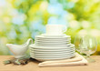 empty clean plates, glasses and cup