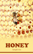 Yellow beautiful honeycomb with honey and bee close-up