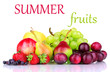 Mix of ripe sweet fruits and berries isolated on white