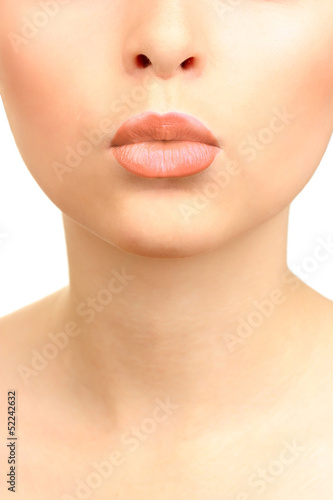 Photo: Beautiful make up of glamour beige gloss lips Beautiful make up of glamour beige gloss lips