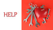 Reconstruction of heart tools on color background