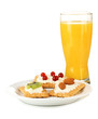 Tasty canapes with cheese, kiwi and cranberry, almond,