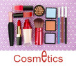 Decorative cosmetics on purple background