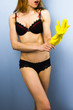 Sexy pinup putting on glove