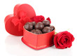 Chocolate candies in gift box, isolated on white