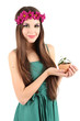 Young beautiful girl with decorative wreath