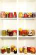 Different conservations on white shelves