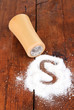 Wooden salt shaker on wooden background