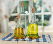 Original glass bottles with salad dressing