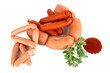 Various sausages isolated on white