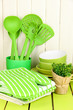 Kitchen settings: utensil, potholders, towels and else