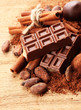 Composition of chocolate sweets, cocoa and  spices