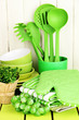 Kitchen settings: utensil, potholders, towels and else