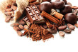 Composition of chocolate sweets, cocoa and spices, isolated