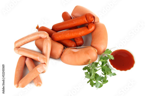 Photo: Various sausages isolated on white Various sausages isolated on white