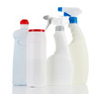 Different kinds of kitchen cleaners, isolated on white
