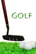 Golf club on golf course isolated on white