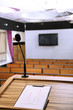Interior of empty conference room with tribune