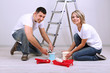Young couple doing renovation together.
