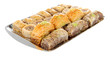 Sweet baklava on tray isolated on white