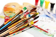 Photo: Many brush in paint on bright background Many brush in paint on bright background