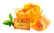Orange jam with zest and tangerines, isolated on white