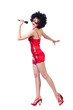 Pop star with mic  on white