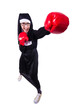 Nun with boxing gloves isolated on white
