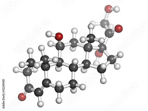 Illustration: Cortisol (hydrocortisone) stress hormone, molecular model Cortisol (hydrocortisone) stress hormone, molecular model
