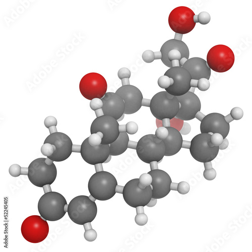 Illustration: cortisone stress hormone, molecular model cortisone stress hormone, molecular model