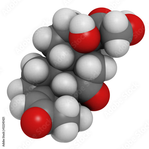 Illustration: cortisone stress hormone, molecular model cortisone stress hormone, molecular model